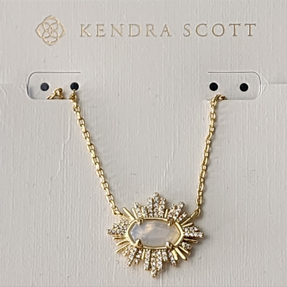 14kt Gold "Grayson Sunburst"☀️Necklace Opalite Fixed Pendant NEW! Kendra Scott